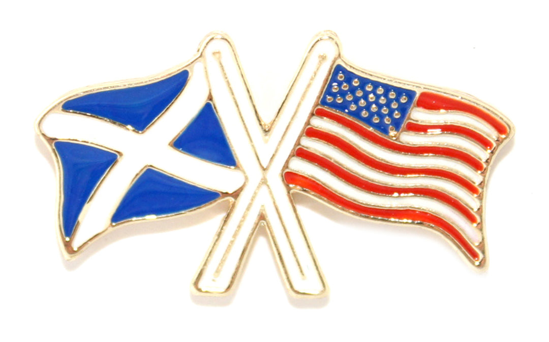 Scotland and USA Cross Flags Pin Badge