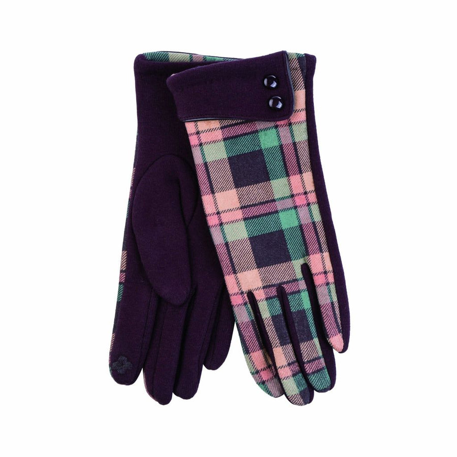 Womenswear Button Cuff Check Gloves - Brown