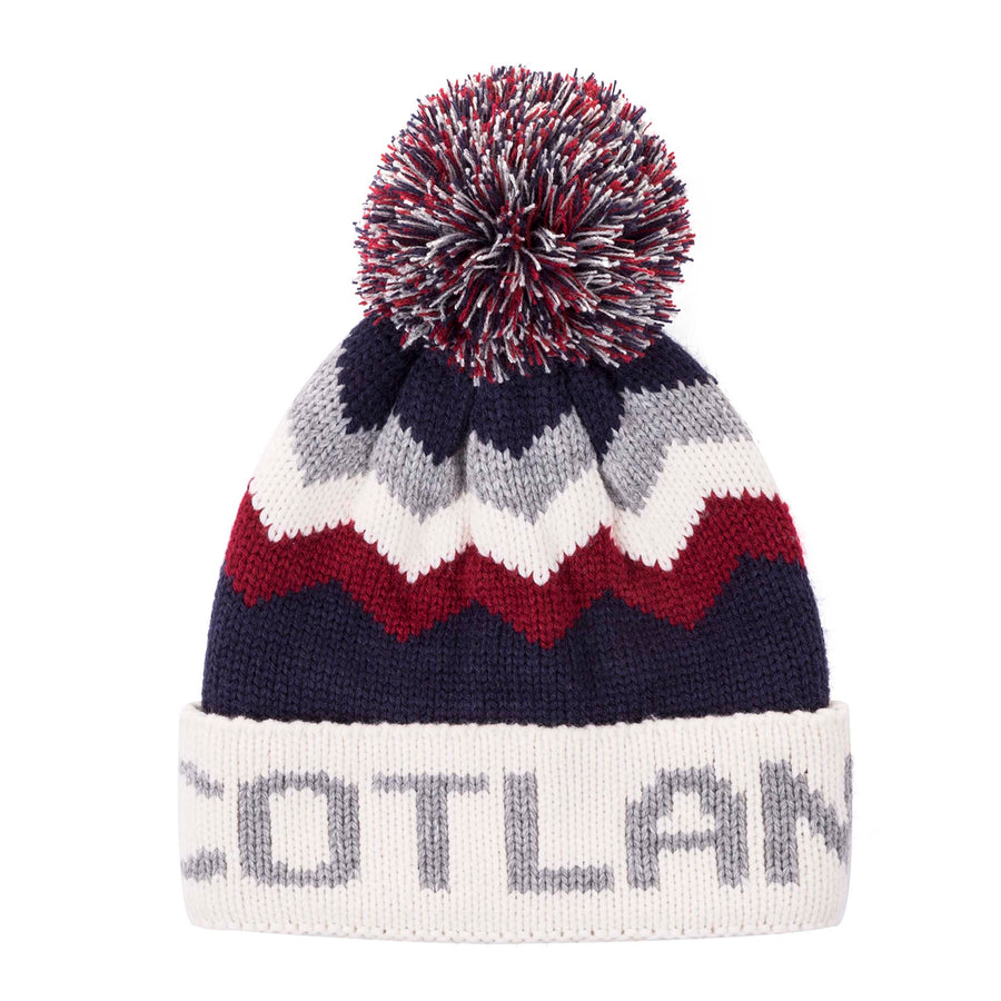 Big City Scotland Bobble Hat | Navy, Cream, and Oxblood Red