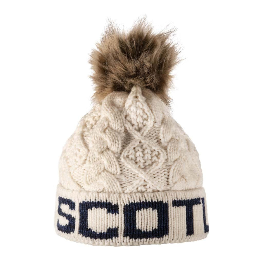 Aran Diamond Cable Scotland Pom Pom Hat | Cozy Winter Headwear