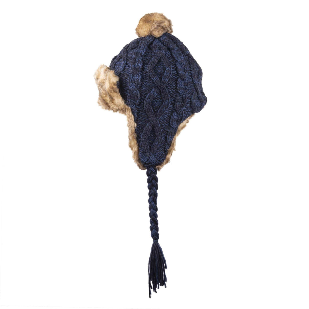 Aran Cable Trapper Hat | Chunky Knit Design | Faux Fur Lined