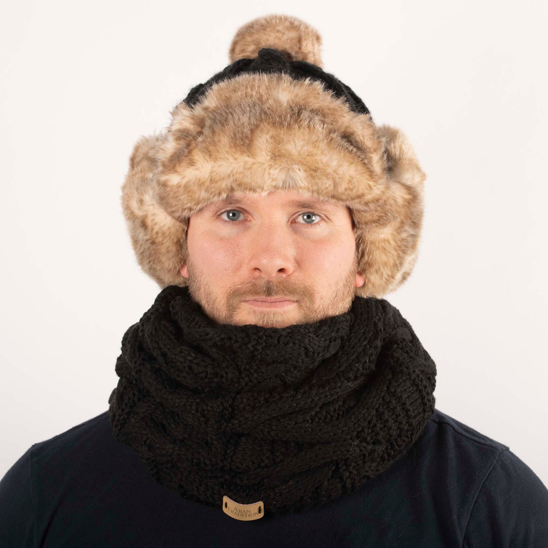 Aran Cable Trapper Hat | Chunky Knit Design | Faux Fur Lined