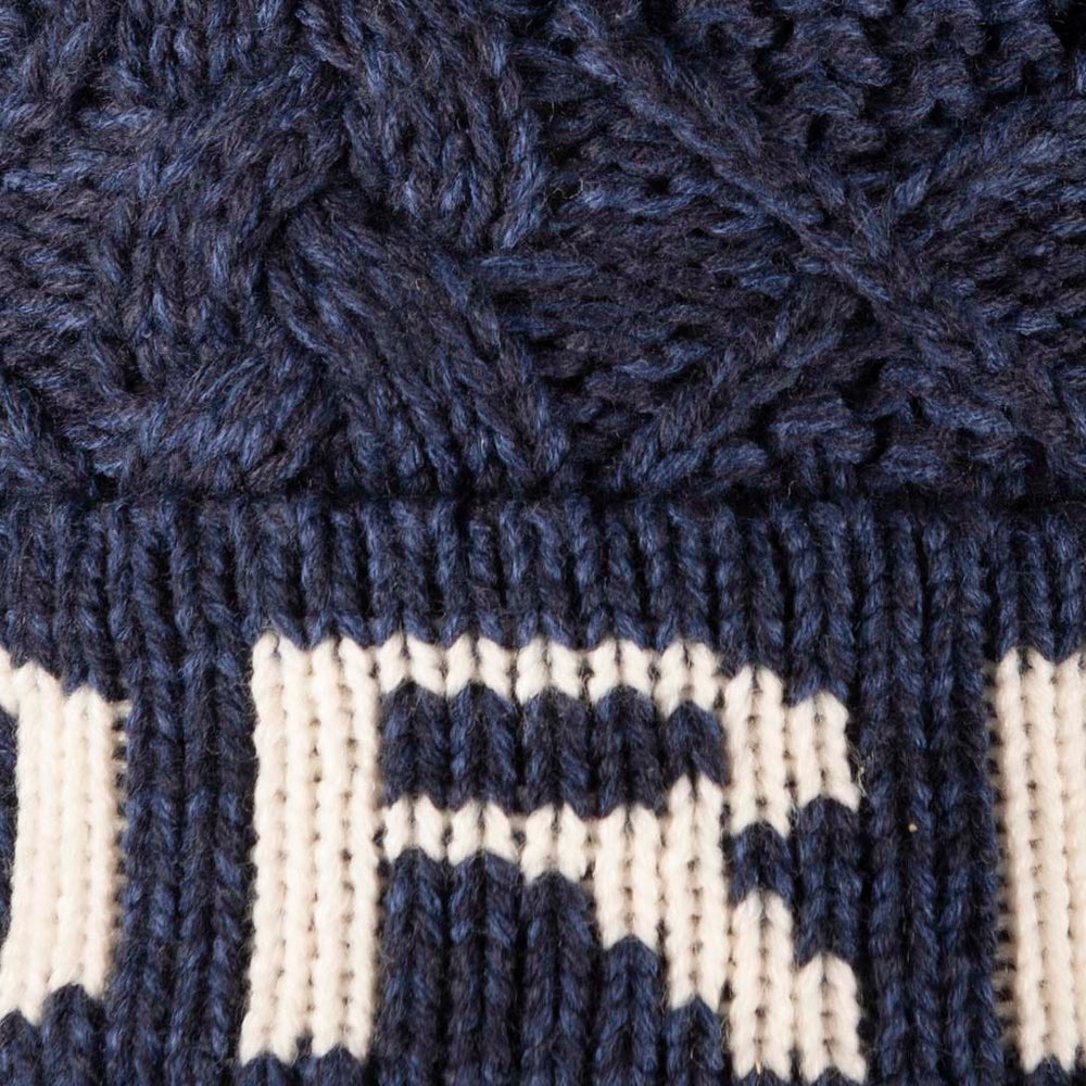 Fisherman Stitch Pom Pom Hat | Chunky Rib Knit with Faux Fur Pom Pom