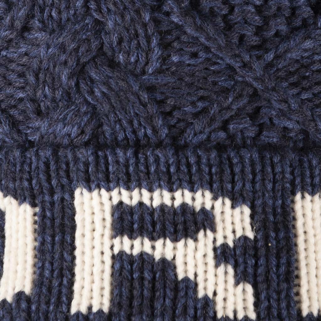 Fisherman Stitch Pom Pom Hat | Chunky Rib Knit with Faux Fur Pom Pom