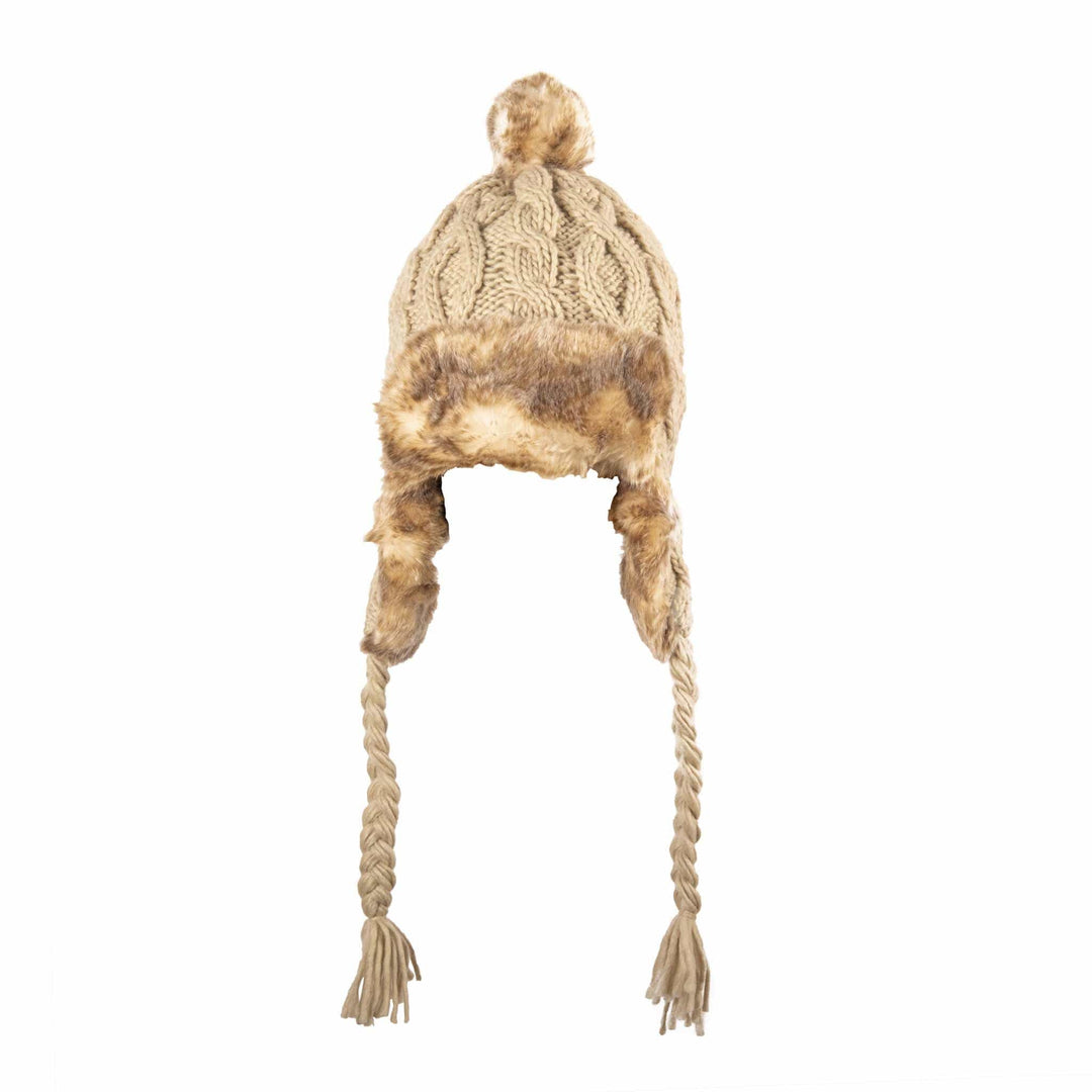 Aran Cable Trapper Hat | Chunky Knit Design | Faux Fur Lined