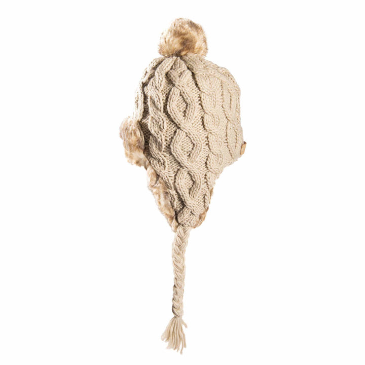 Aran Cable Trapper Hat | Chunky Knit Design | Faux Fur Lined