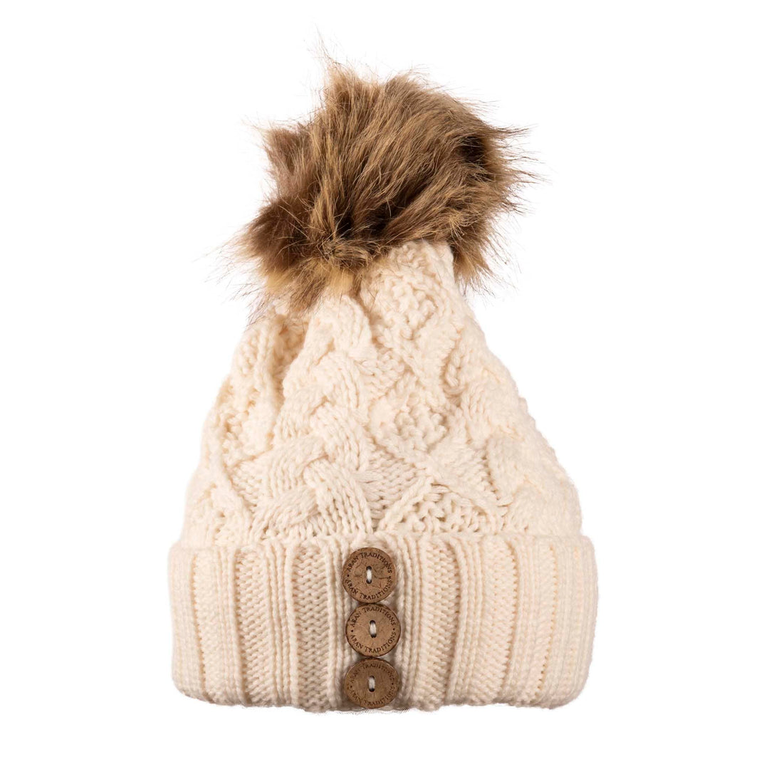 Shop the Stylish Aran Diamond Cable Button Hat | One Size