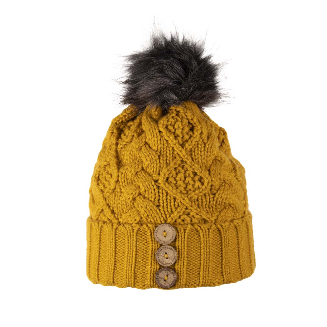 Shop the Stylish Aran Diamond Cable Button Hat | One Size
