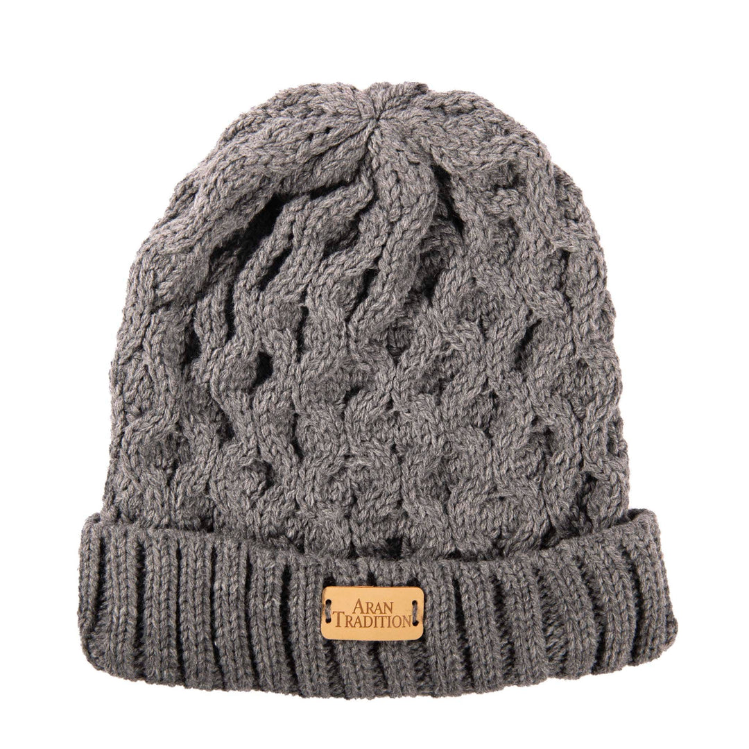 Aran Cable Knit Beanie Hat | Traditional Honeycomb Design