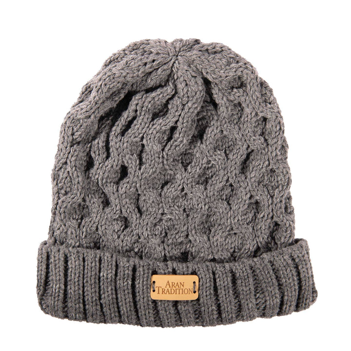Aran Cable Knit Beanie Hat | Traditional Honeycomb Design