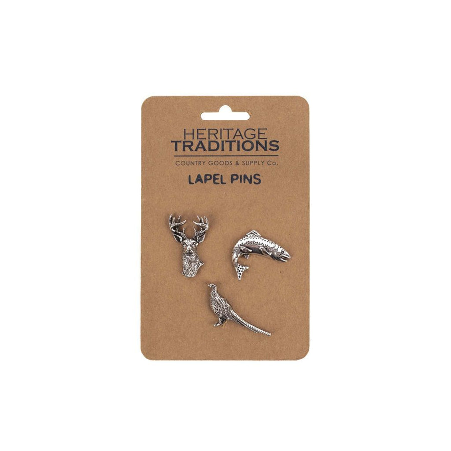 Heritage Lapel Pin Badge 3 pack - Salmon Pheasant Stag