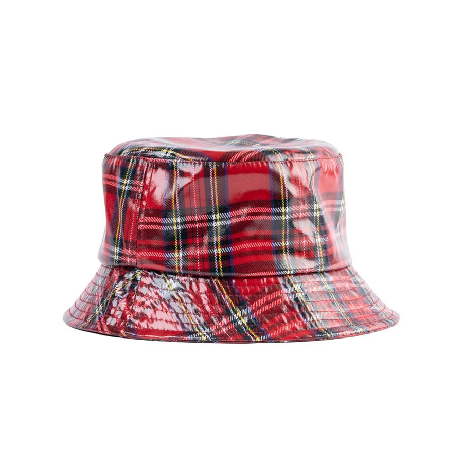 Tartan PU Bucket Hat - Red