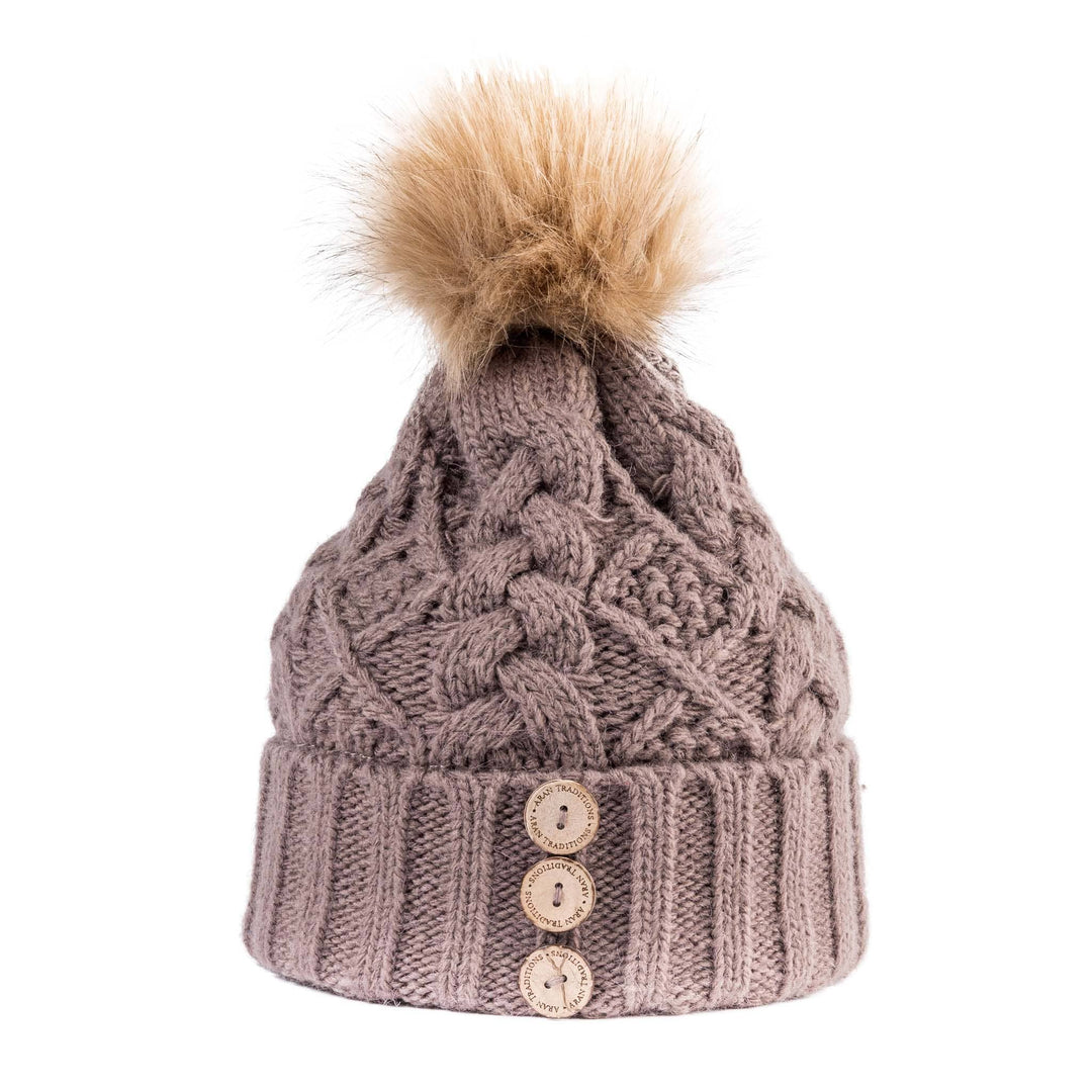Shop the Stylish Aran Diamond Cable Button Hat | One Size