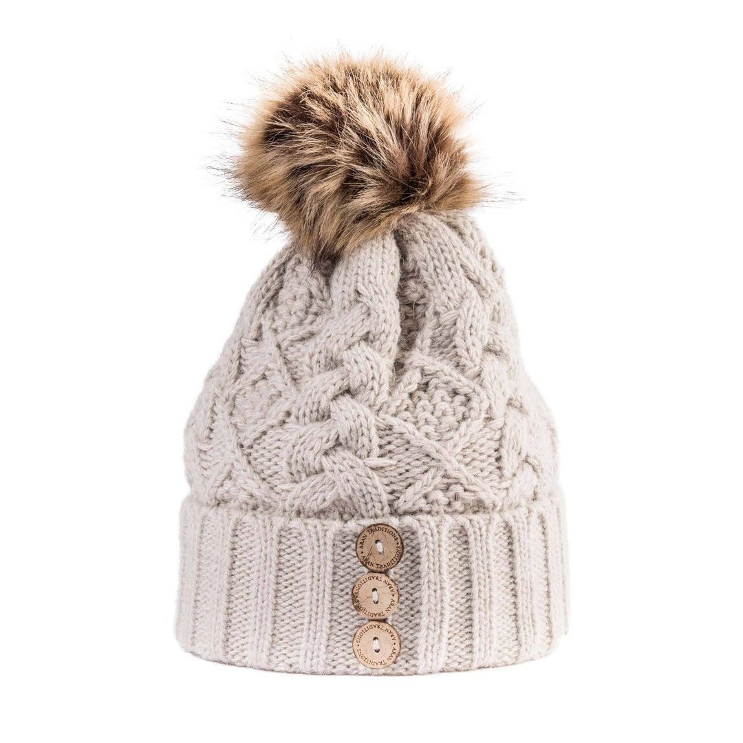 Shop the Stylish Aran Diamond Cable Button Hat | One Size
