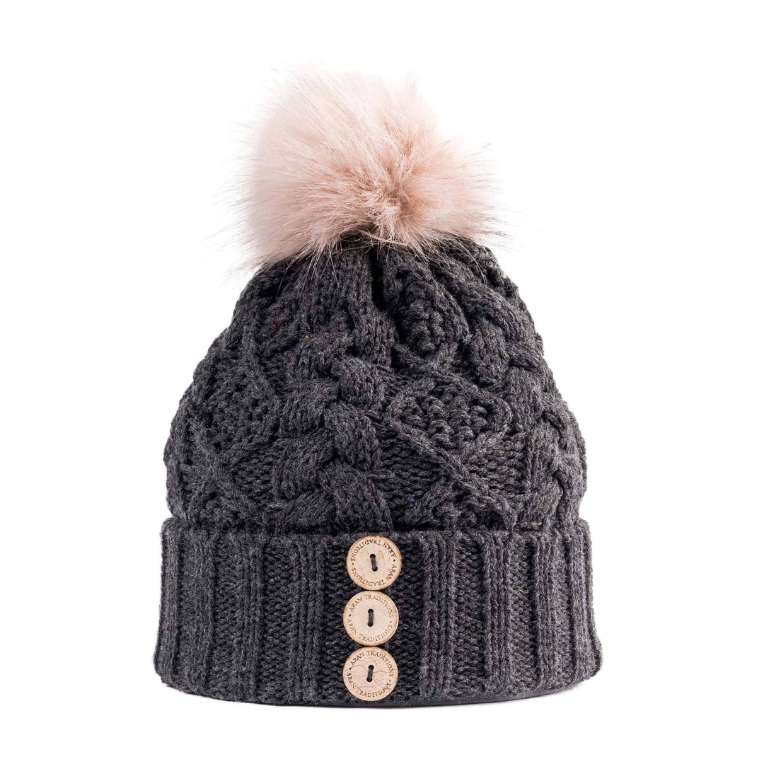 Shop the Stylish Aran Diamond Cable Button Hat | One Size