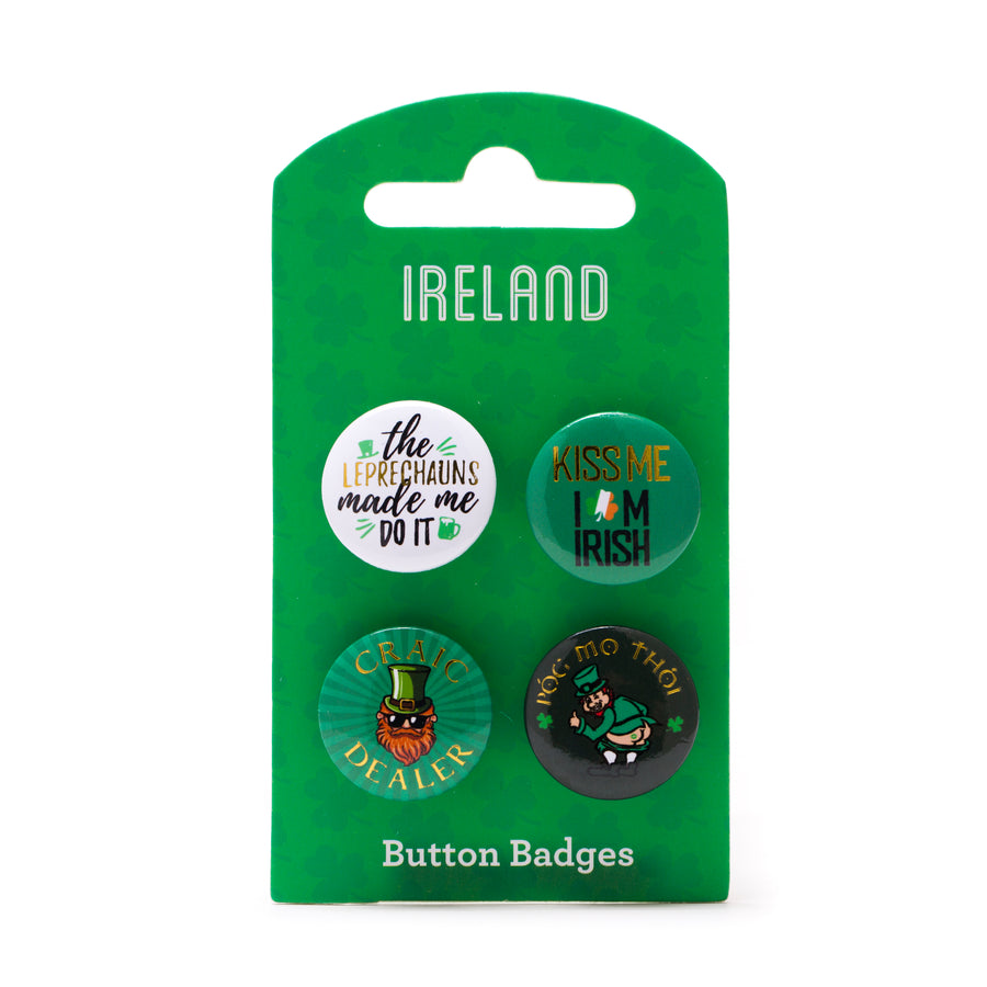 Kiss Me I'm Irish 4 Pack Button Badges