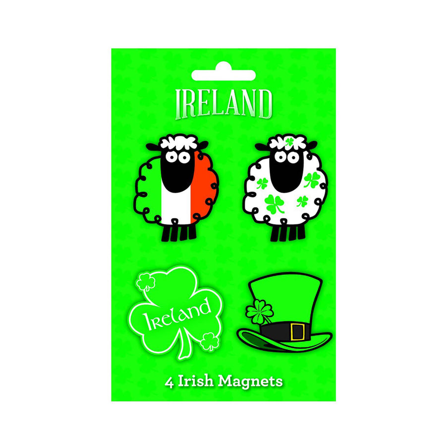 4 Pack Irish Magnets: Sheep, Leprechaun Hat and Shamrock Design
