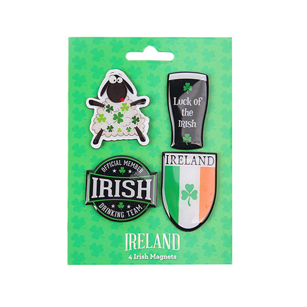 Irish Magnet Set - 4 Pack: Sheep, Pint, Varsity Badge, Tricolour