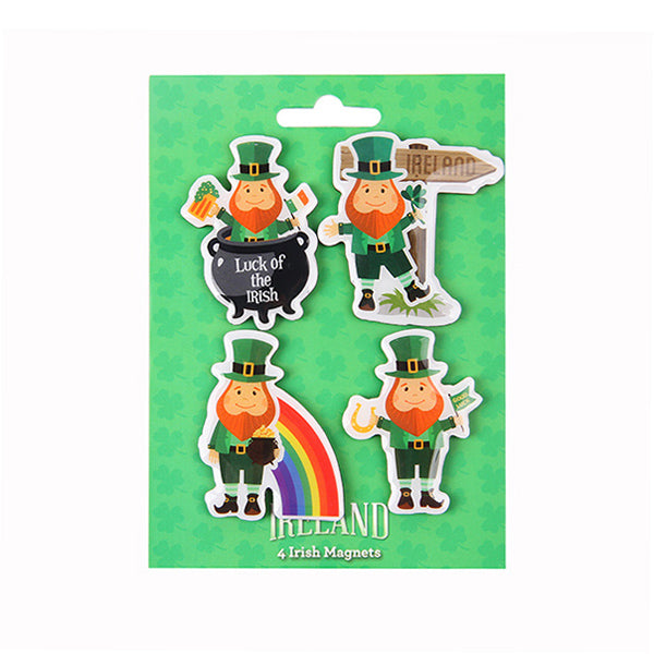 Irish Leprechaun 4 Pack Magnet Set - Whimsical Fridge Decor