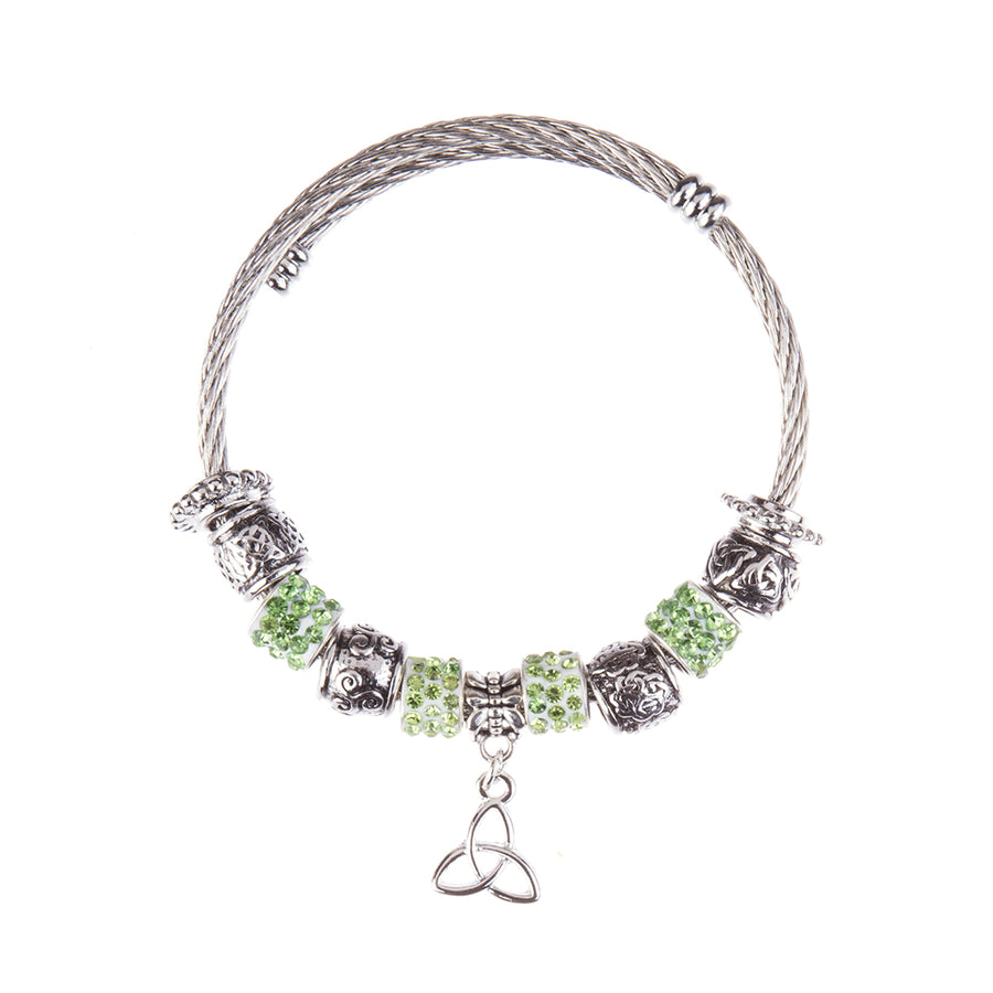 Irish Charm Bracelet - Green Stone Charm/Trinity Knot