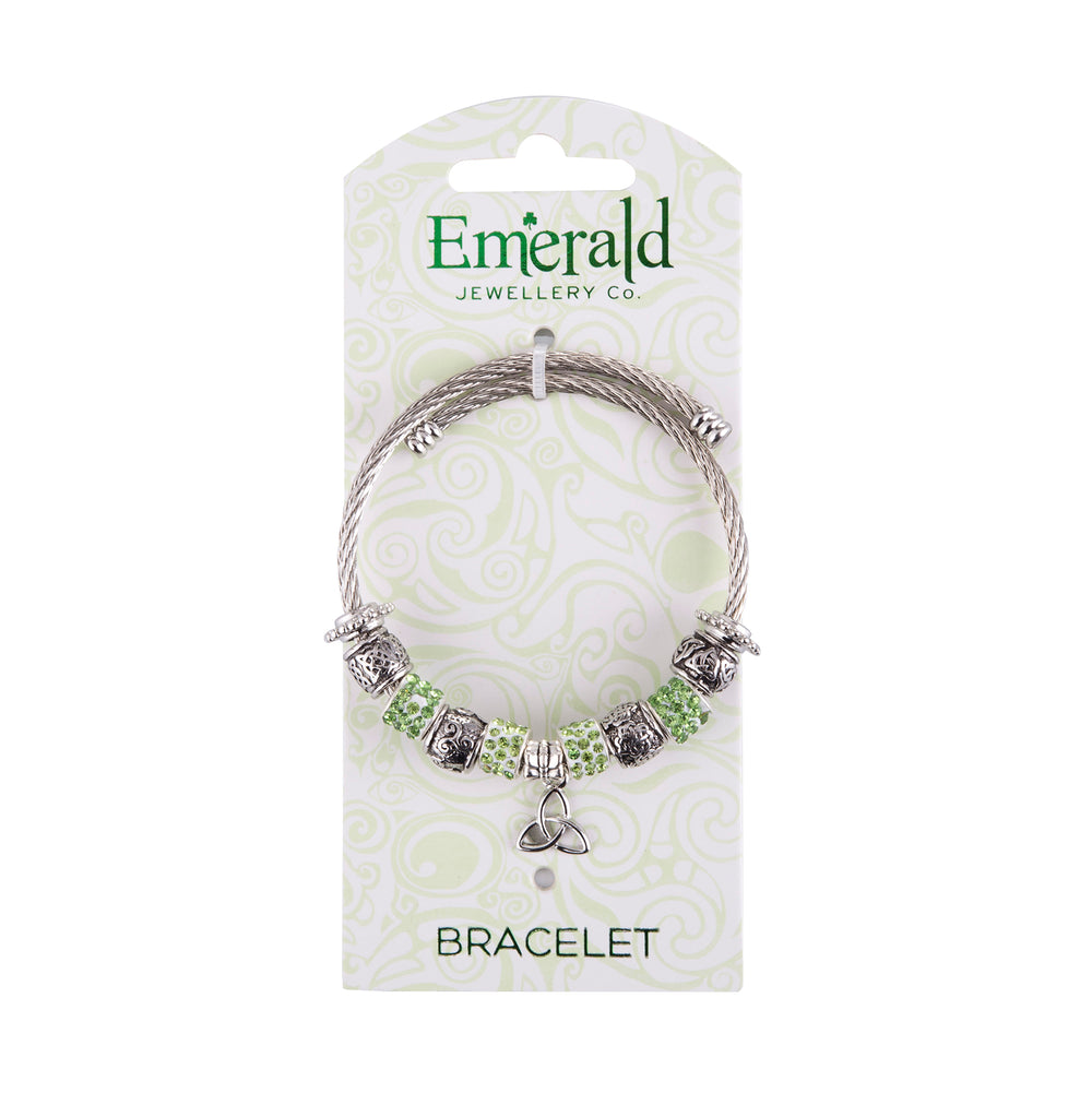 Irish Charm Bracelet - Green Stone Charm/Trinity Knot on a backing card