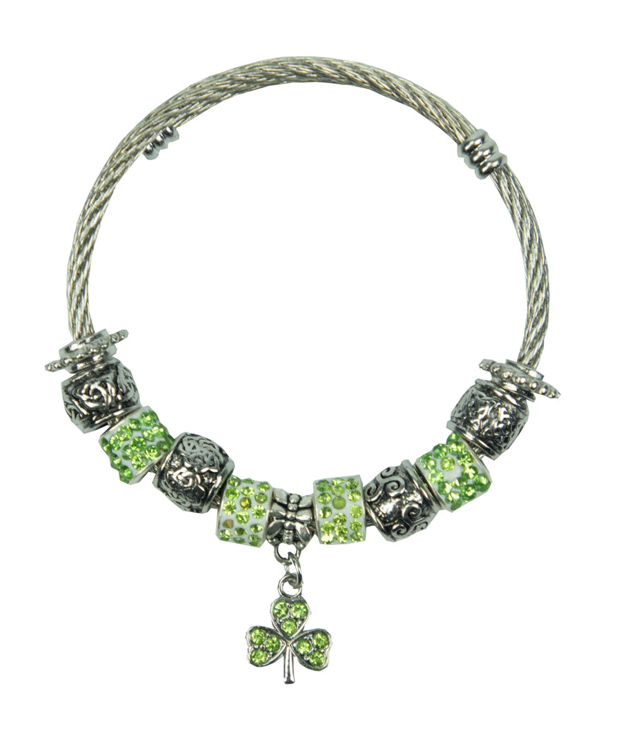 Irish Charm Bracelet - Green Stones/Shamrock