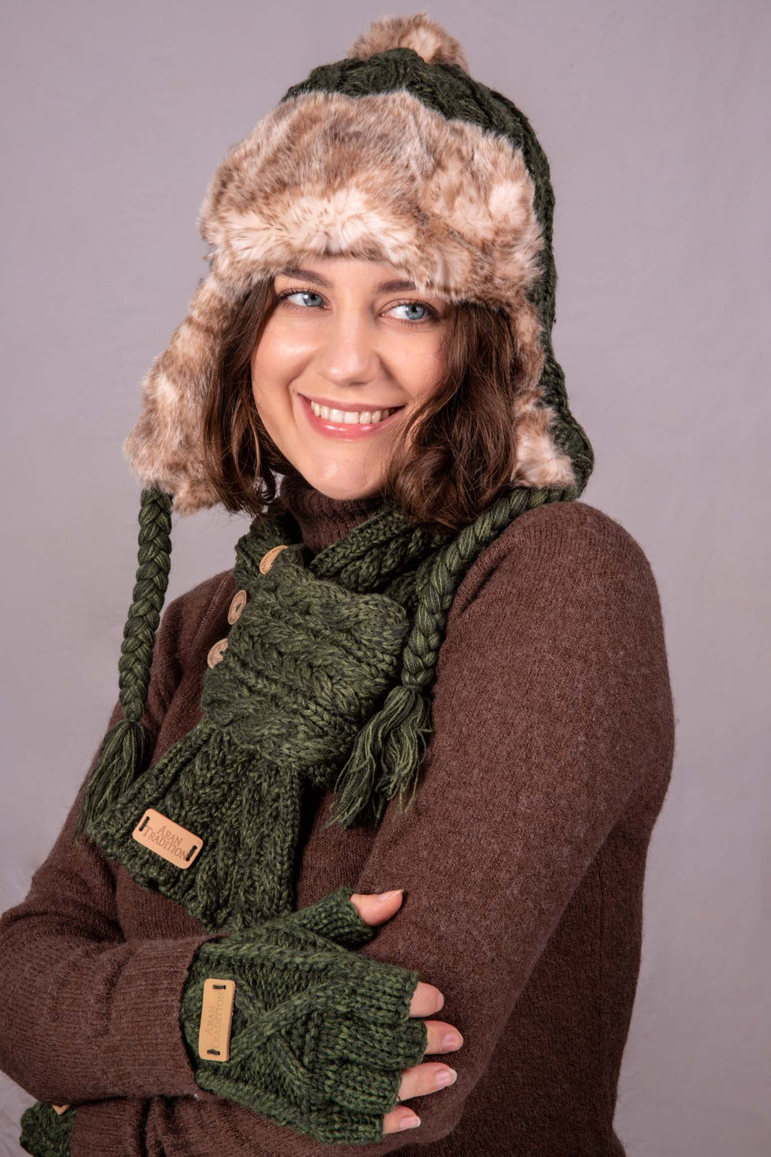 Aran Cable Trapper Hat | Chunky Knit Design | Faux Fur Lined