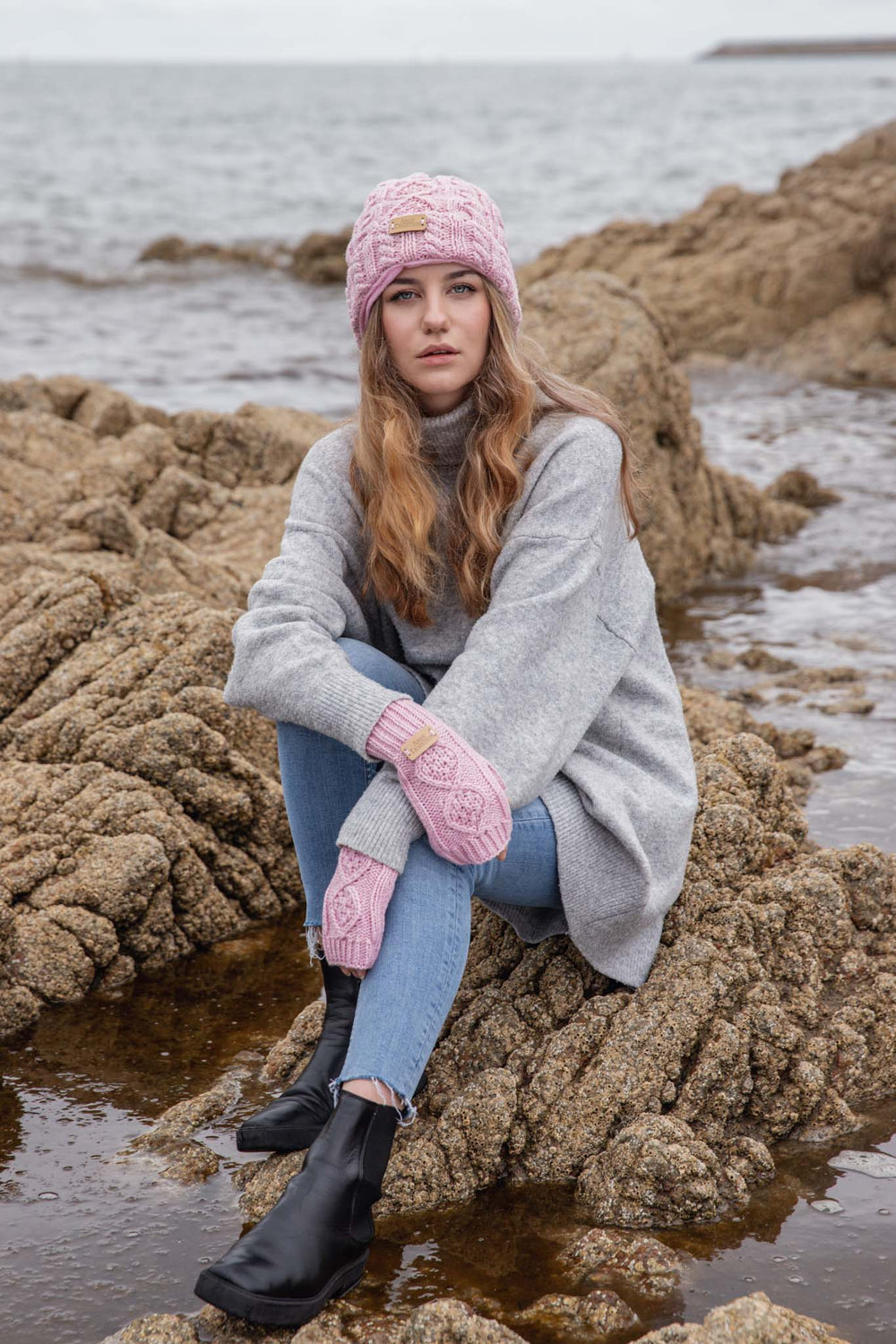 Experience Cozy Elegance with Aran Donegal Cable Turn up Beanie Hat