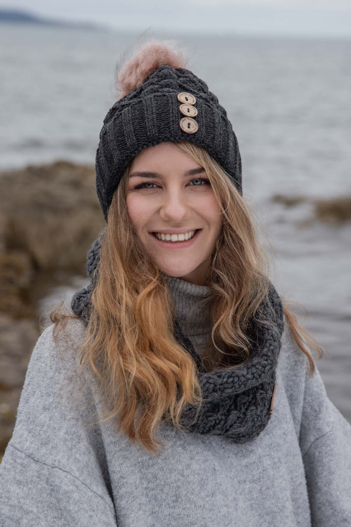 Shop the Stylish Aran Diamond Cable Button Hat | One Size