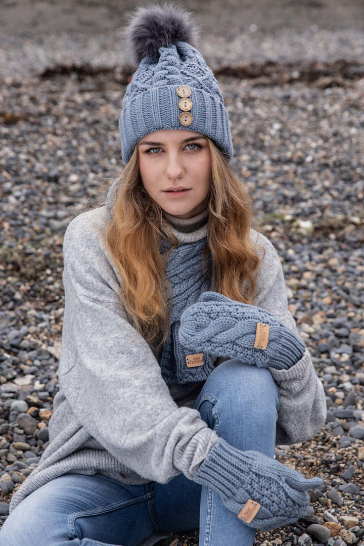 Shop the Stylish Aran Diamond Cable Button Hat | One Size