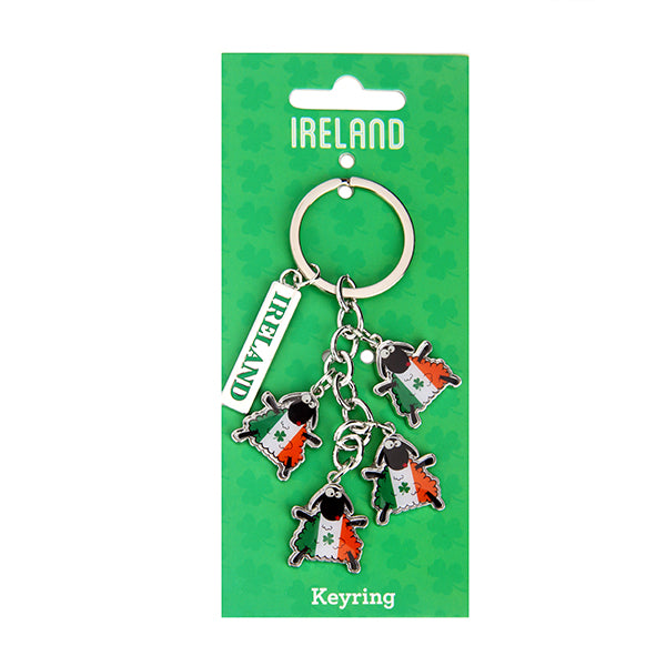 Multi Irish Sheep Tricolour Keyring on backing card