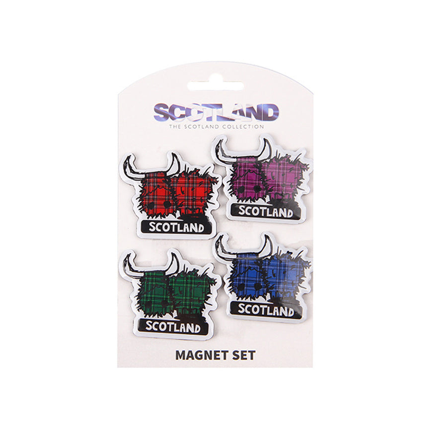 Scottish Tartan Highland Cow Magnets 4 Pack - Decorative Magnets