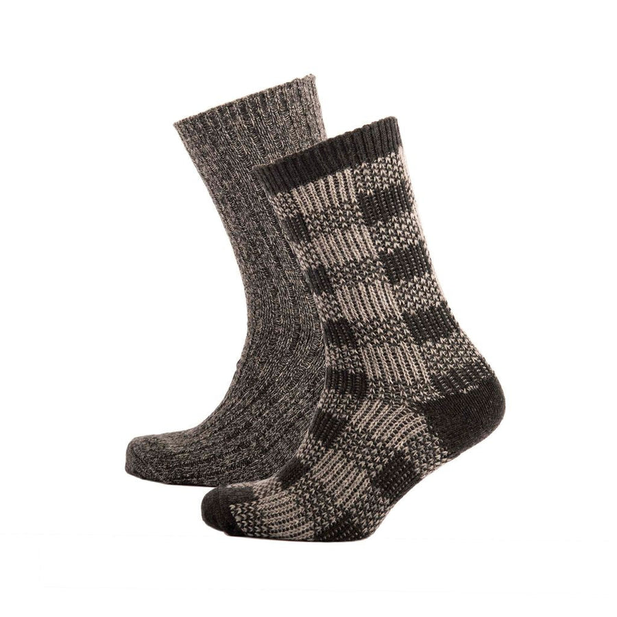 Merino Mix Walking Sock - 2 pack - Grey Box Check/Grey Marl