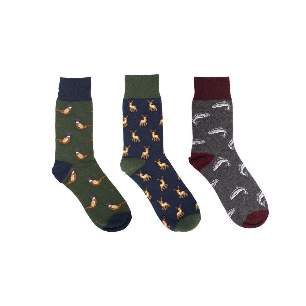 Country Animal Sock 3 Pack - Comfortable Socks with Animal Designs Pheasant, Salmon and Stag