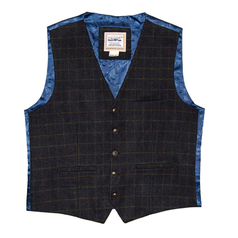 Heritage Tweed Waistcoat - Blue Box Check - Medium 40"