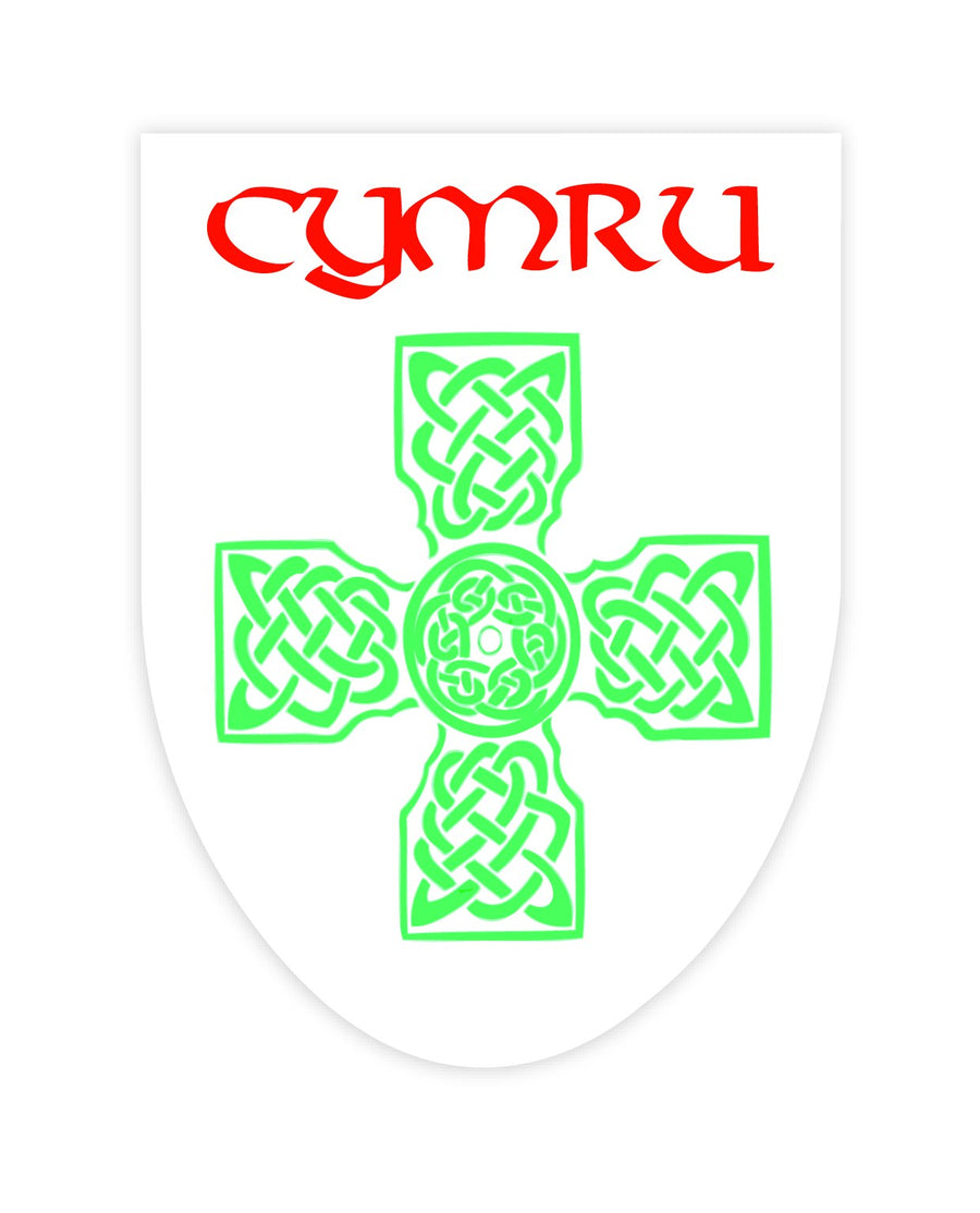 Cymru White Celtic Cross Shield Sticker