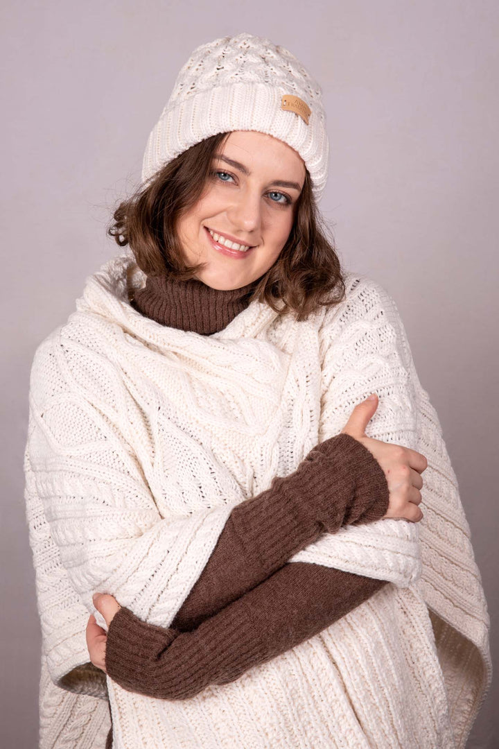 Aran Cable Knit Beanie Hat | Traditional Honeycomb Design