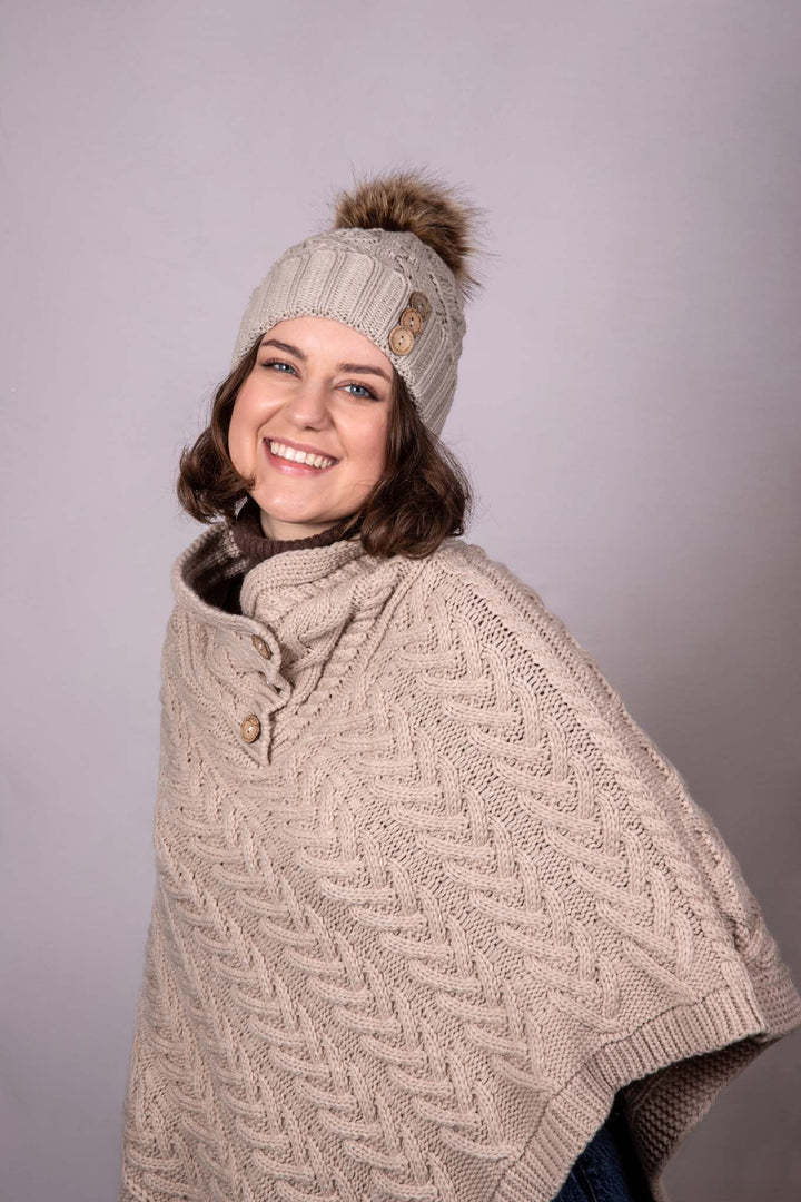 Shop the Stylish Aran Diamond Cable Button Hat | One Size