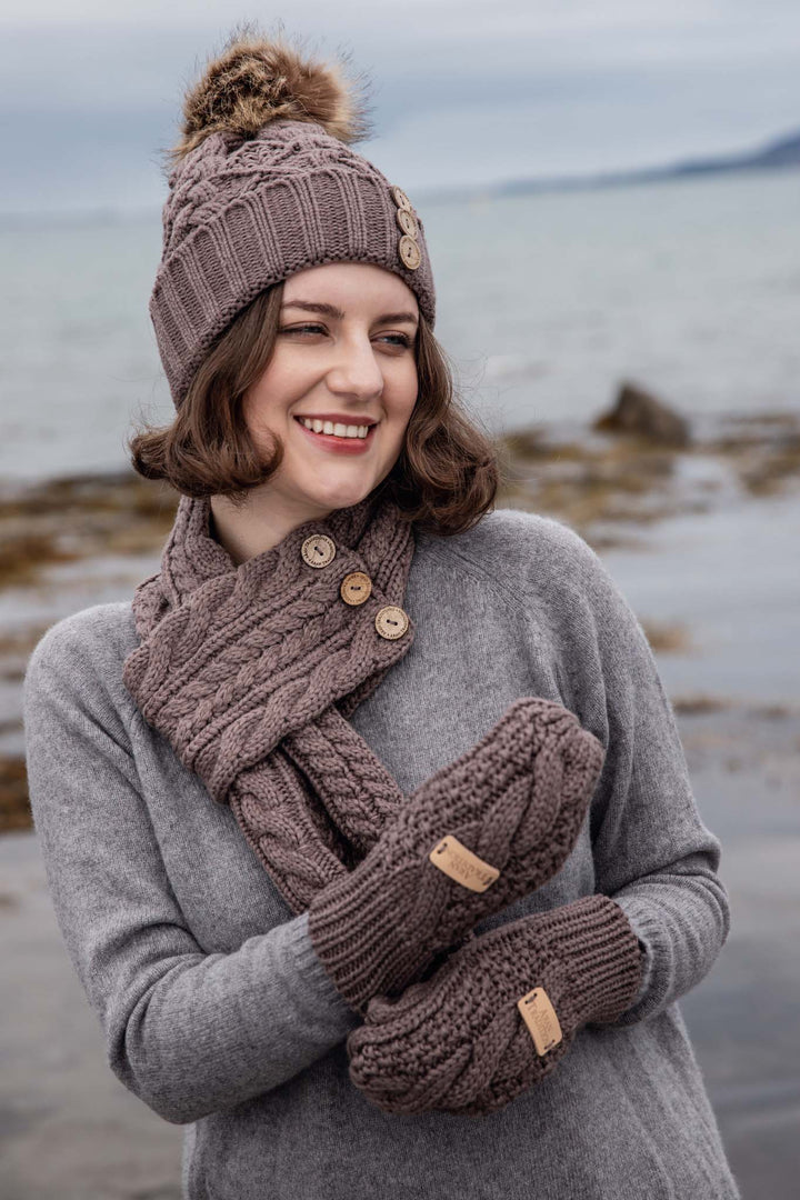 Shop the Stylish Aran Diamond Cable Button Hat | One Size